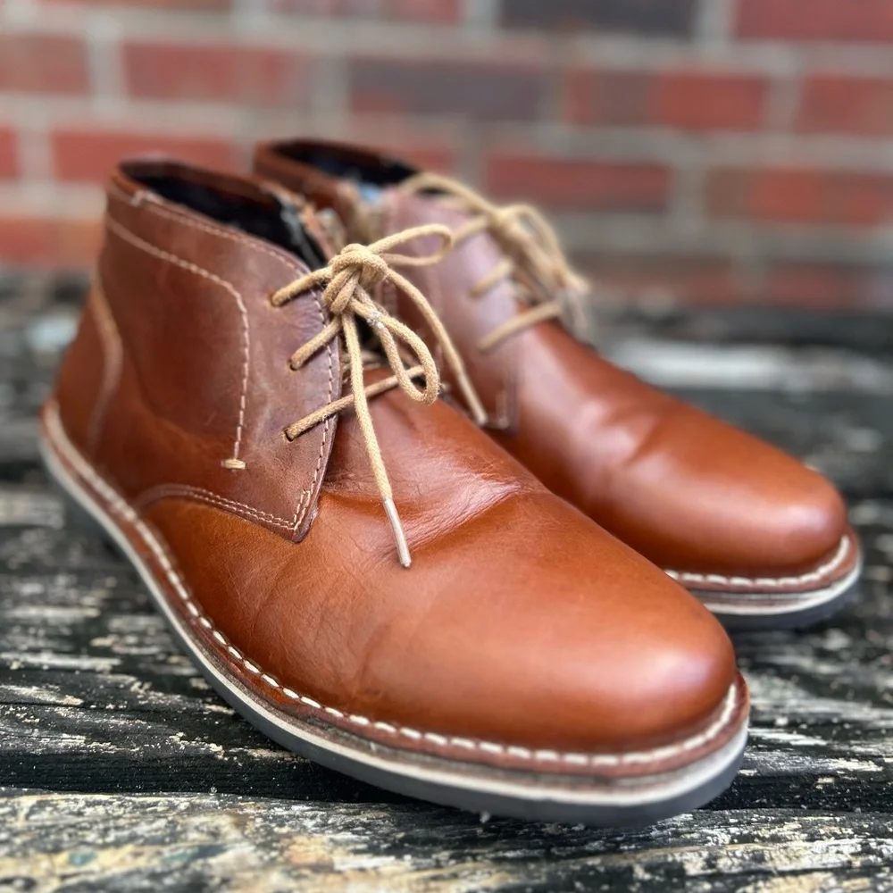 Steve Madden Harken Men’s Cognac Leather Lace & Zip Up Sz 7 Chukka Boot G6